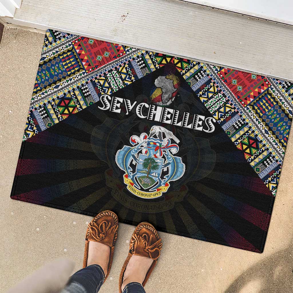 Seychelles Roots Rubber Doormat African Map in Fingerprint and Tribal Colors