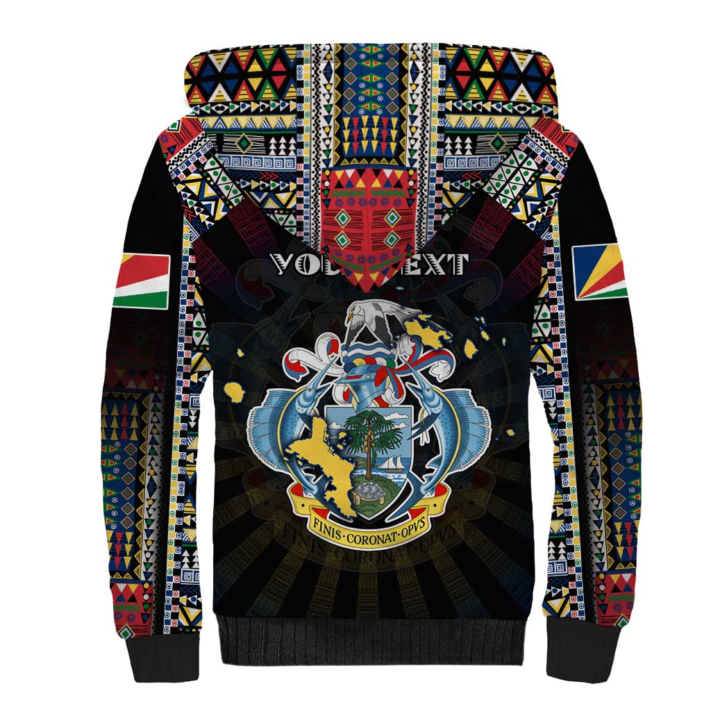 Personalized Seychelles Roots Sherpa Hoodie African Map in Fingerprint and Tribal Colors