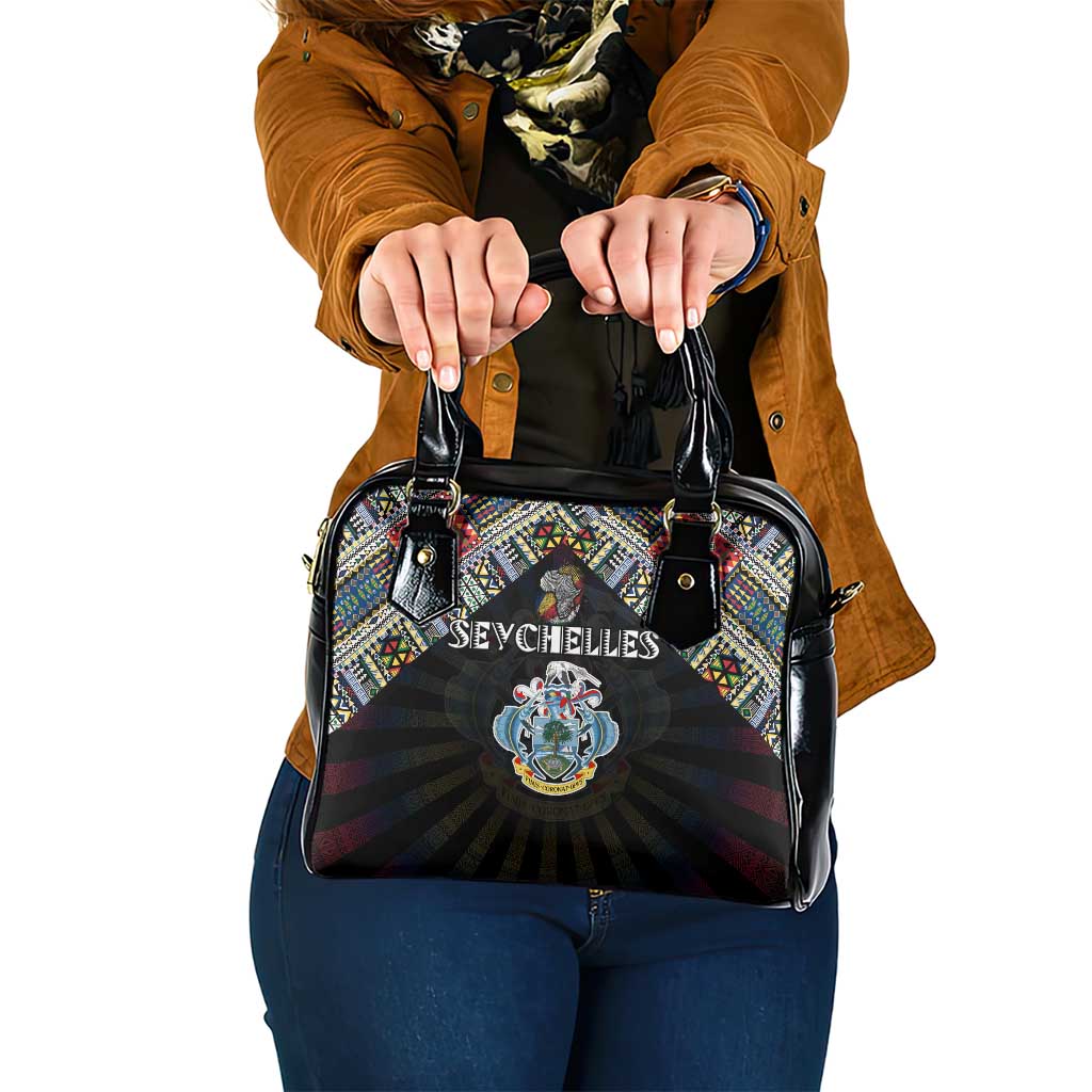 Seychelles Roots Shoulder Handbag African Map in Fingerprint and Tribal Colors