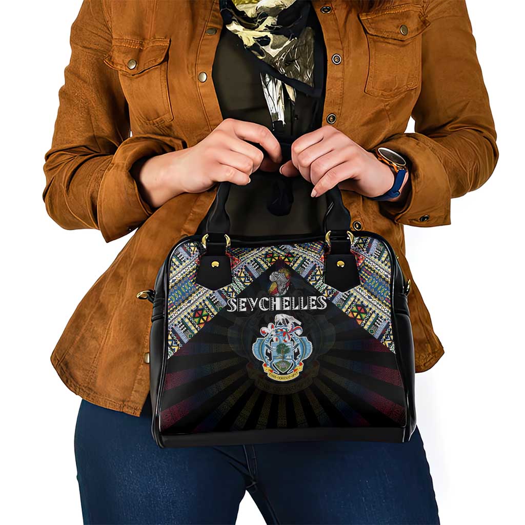 Seychelles Roots Shoulder Handbag African Map in Fingerprint and Tribal Colors