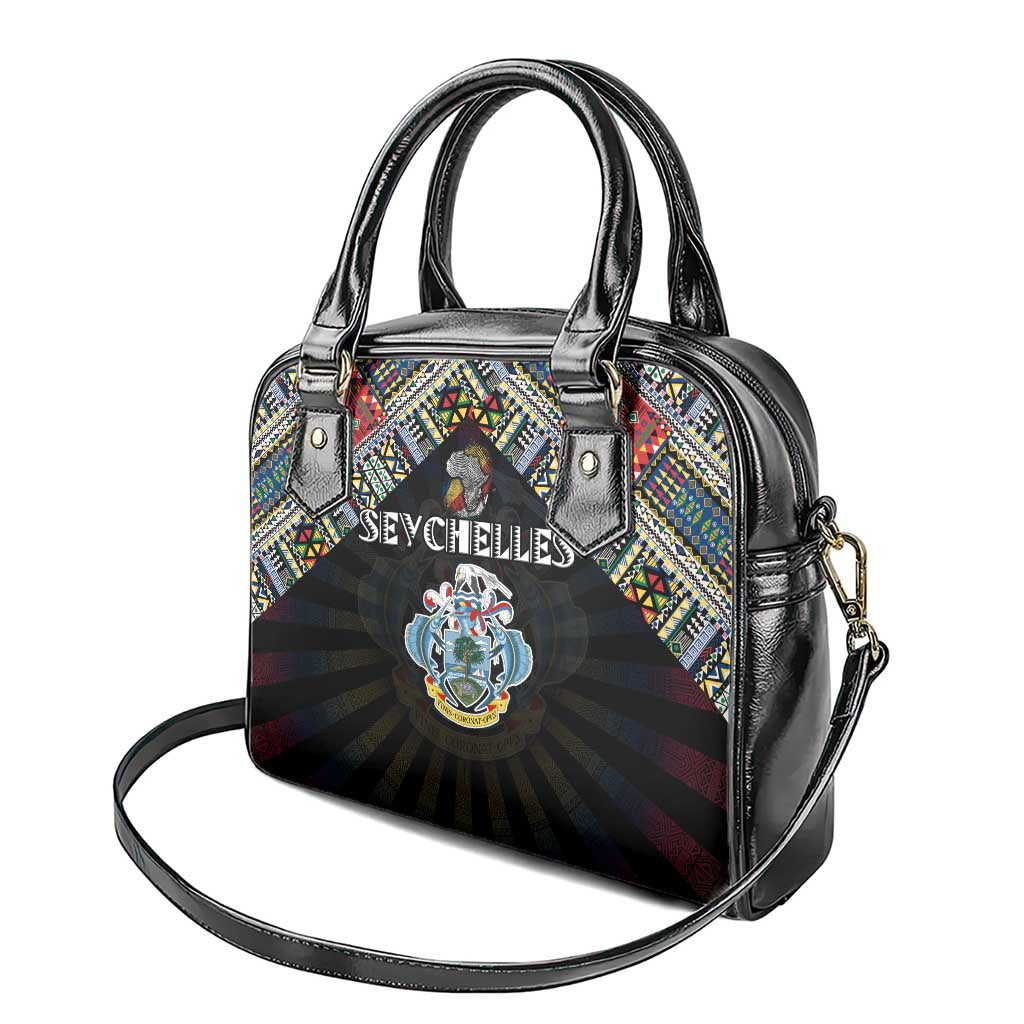 Seychelles Roots Shoulder Handbag African Map in Fingerprint and Tribal Colors