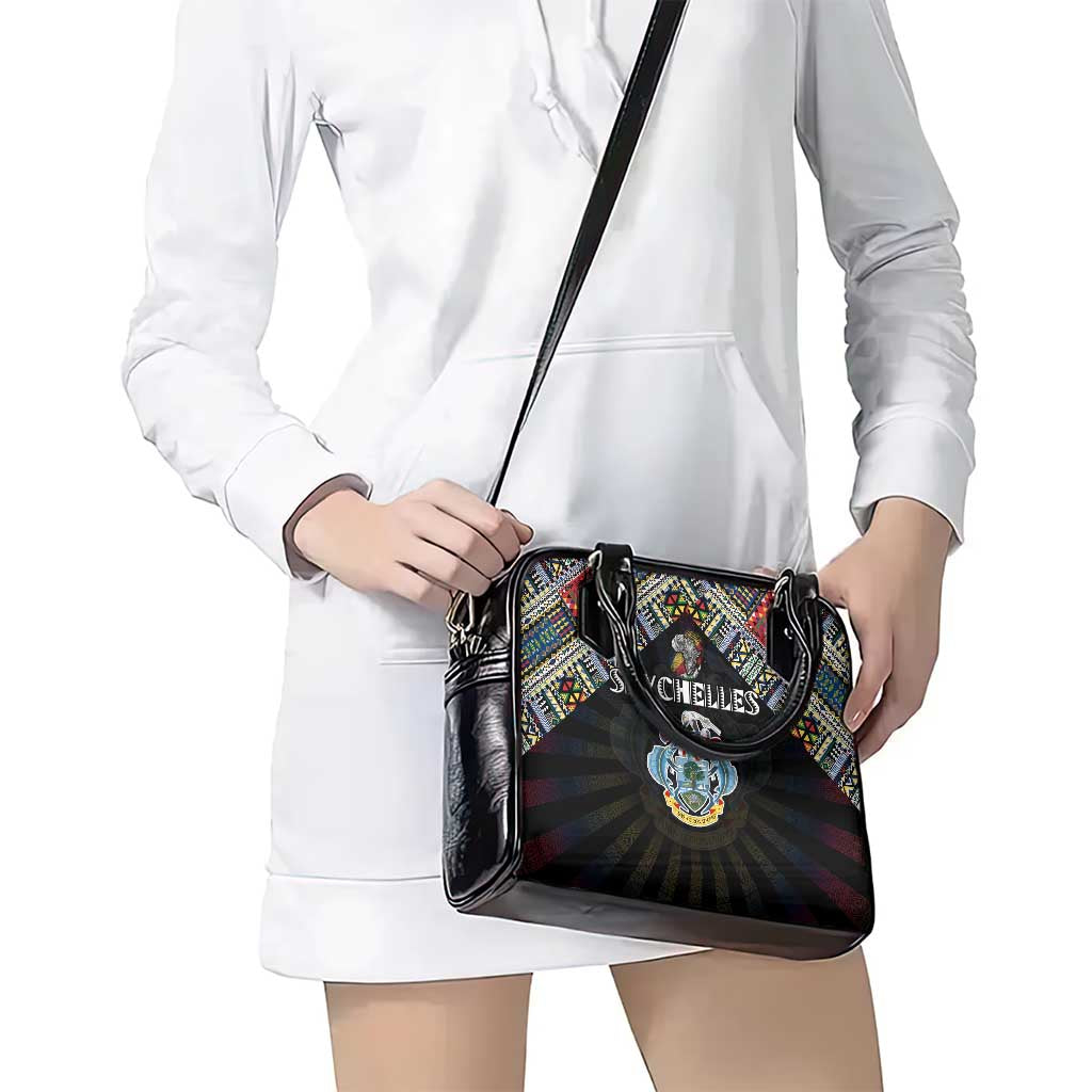 Seychelles Roots Shoulder Handbag African Map in Fingerprint and Tribal Colors