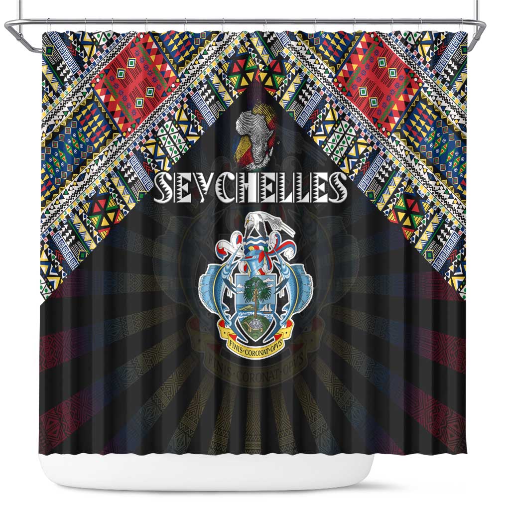 Seychelles Roots Shower Curtain African Map in Fingerprint and Tribal Colors