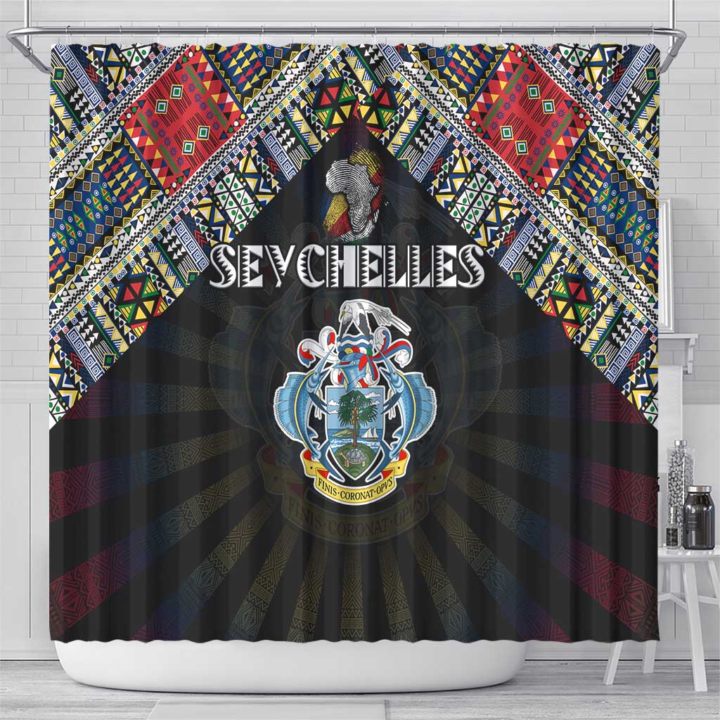 Seychelles Roots Shower Curtain African Map in Fingerprint and Tribal Colors