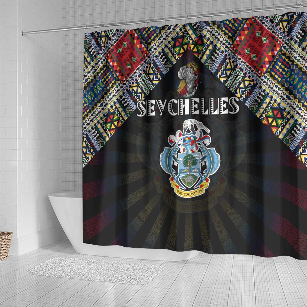 Seychelles Roots Shower Curtain African Map in Fingerprint and Tribal Colors