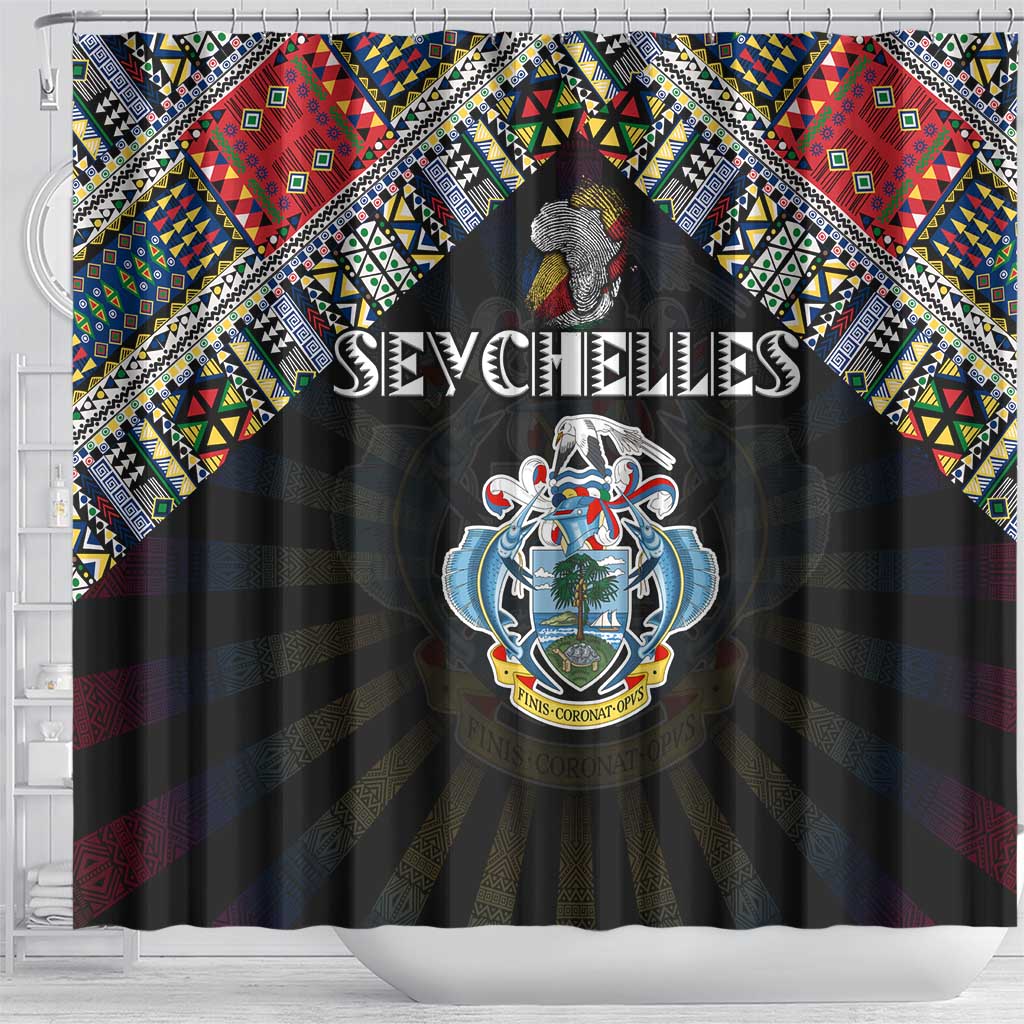 Seychelles Roots Shower Curtain African Map in Fingerprint and Tribal Colors