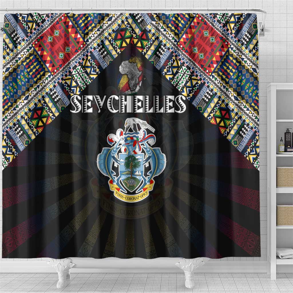 Seychelles Roots Shower Curtain African Map in Fingerprint and Tribal Colors