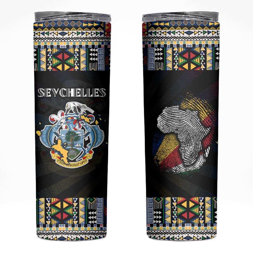 Seychelles Roots Skinny Tumbler African Map in Fingerprint and Tribal Colors