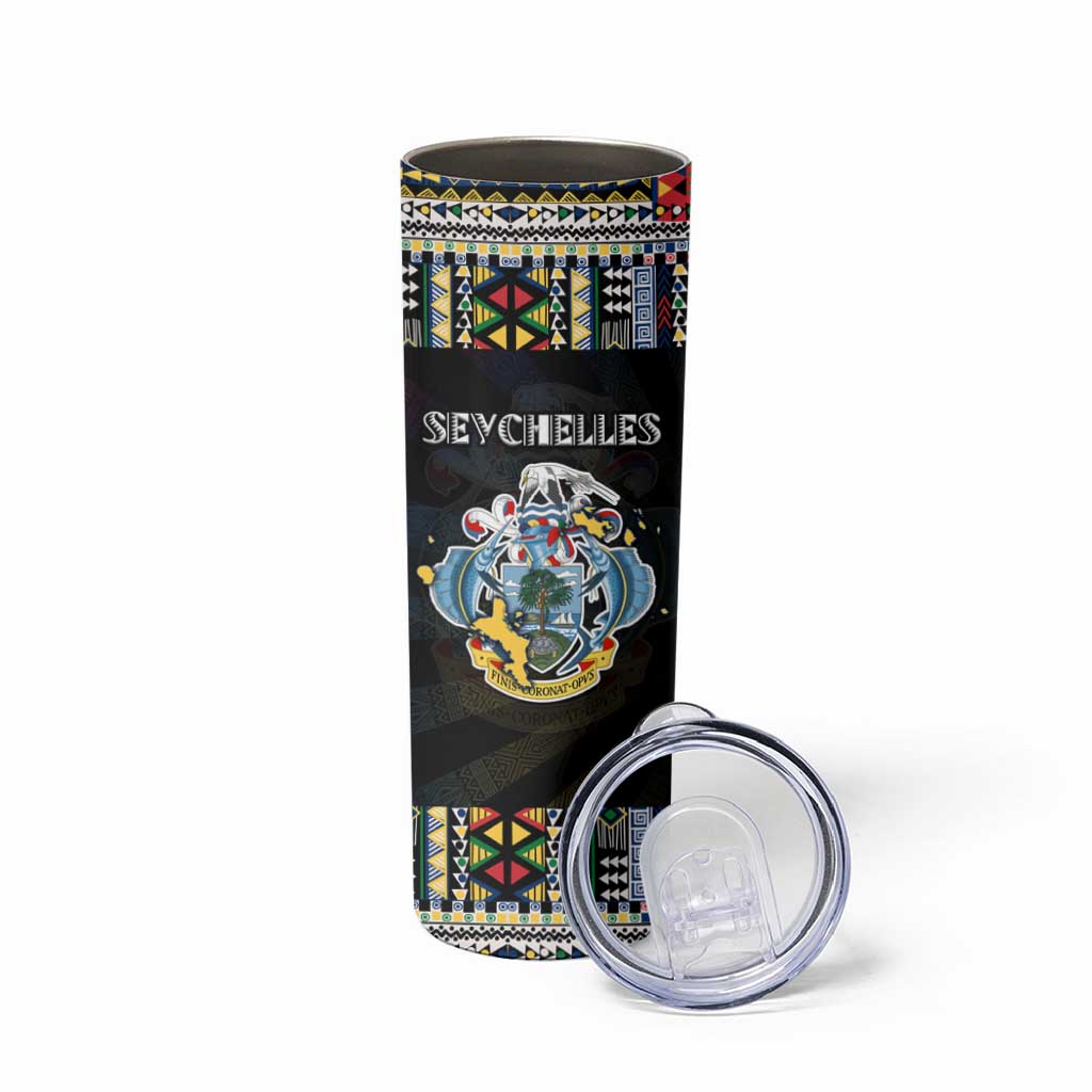 Seychelles Roots Skinny Tumbler African Map in Fingerprint and Tribal Colors