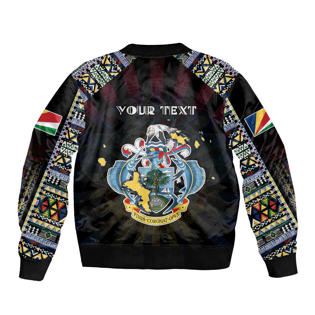 Personalized Seychelles Roots Sleeve Zip Bomber Jacket African Map in Fingerprint and Tribal Colors