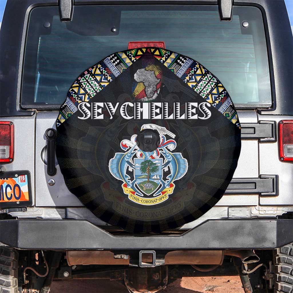 Seychelles Roots Spare Tire Cover African Map in Fingerprint and Tribal Colors
