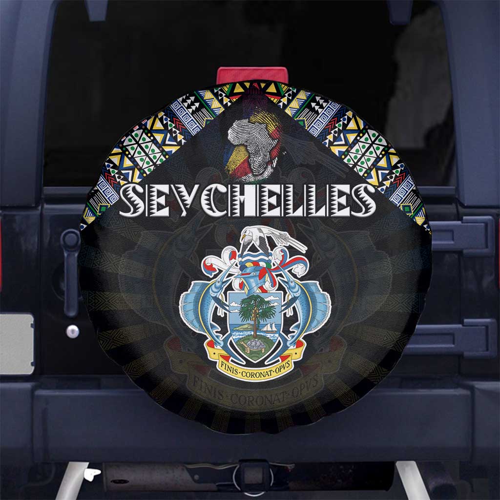 Seychelles Roots Spare Tire Cover African Map in Fingerprint and Tribal Colors