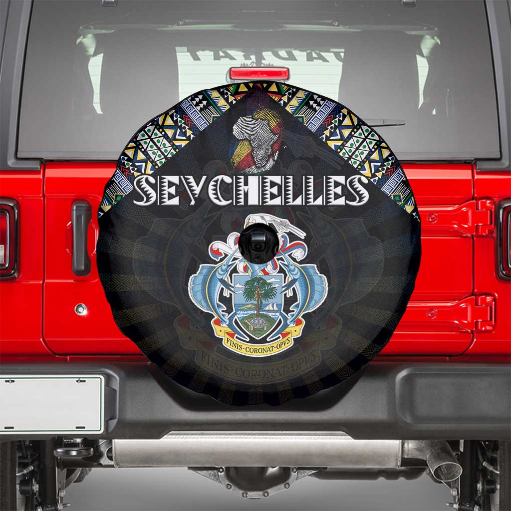 Seychelles Roots Spare Tire Cover African Map in Fingerprint and Tribal Colors