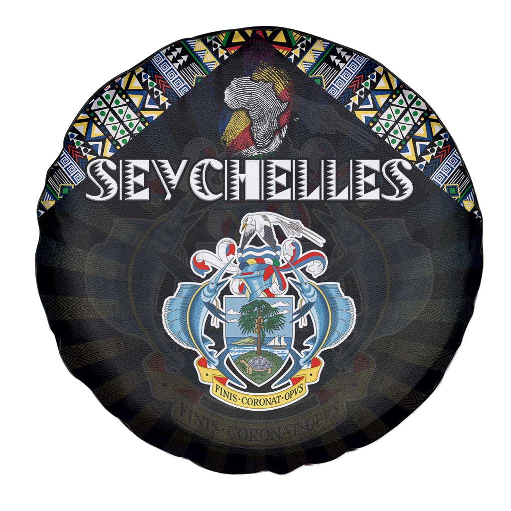 Seychelles Roots Spare Tire Cover African Map in Fingerprint and Tribal Colors