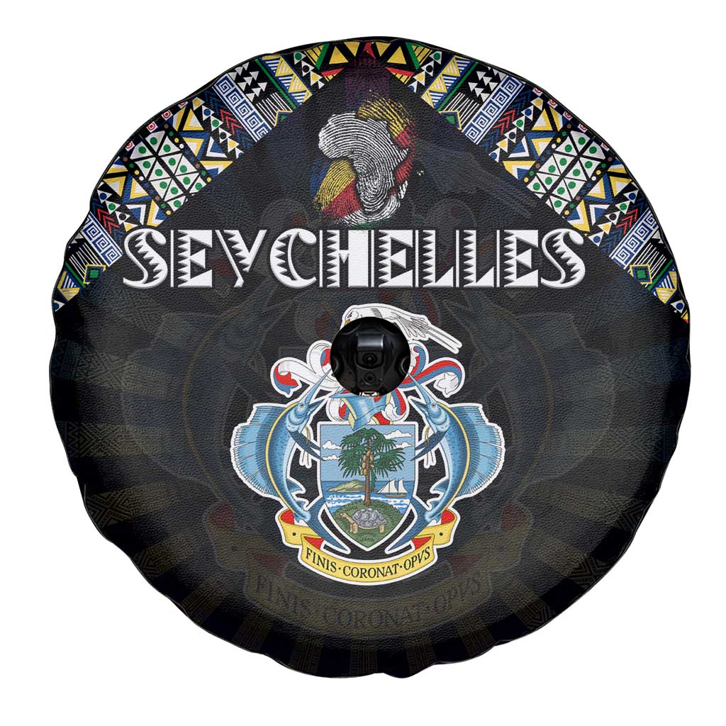 Seychelles Roots Spare Tire Cover African Map in Fingerprint and Tribal Colors