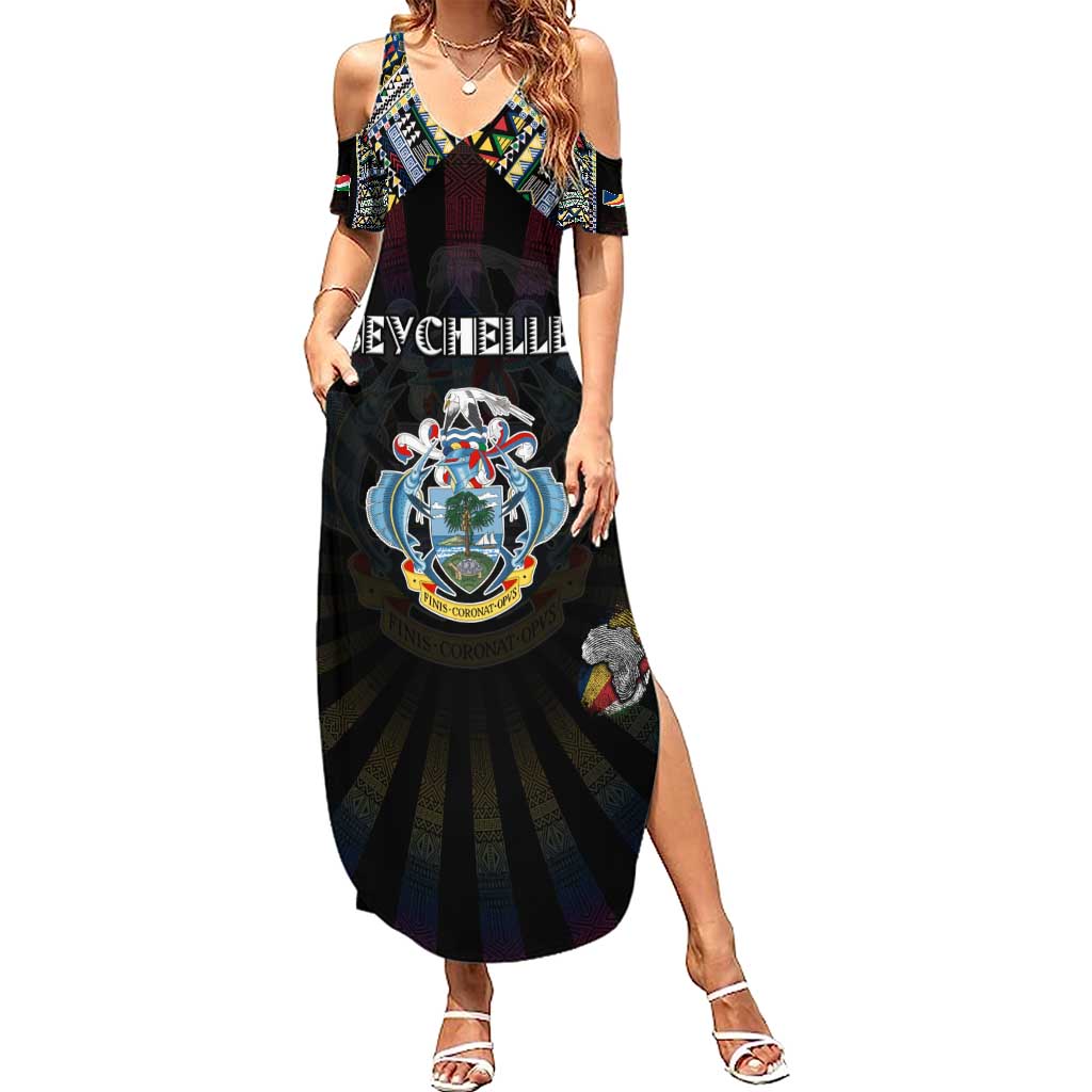 Personalized Seychelles Roots Summer Maxi Dress African Map in Fingerprint and Tribal Colors