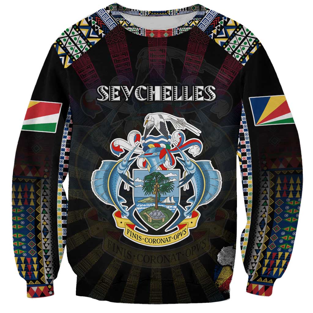 Personalized Seychelles Roots Sweatshirt African Map in Fingerprint and Tribal Colors