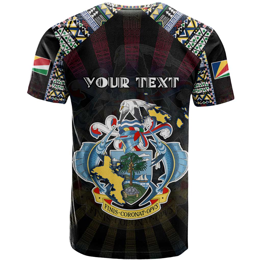 Personalized Seychelles Roots T Shirt African Map in Fingerprint and Tribal Colors