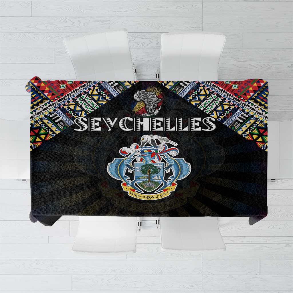 Seychelles Roots Tablecloth African Map in Fingerprint and Tribal Colors