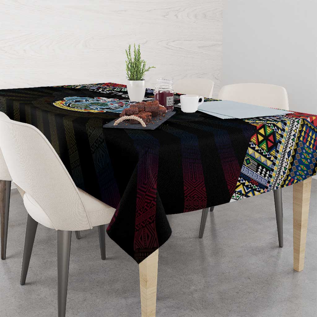 Seychelles Roots Tablecloth African Map in Fingerprint and Tribal Colors