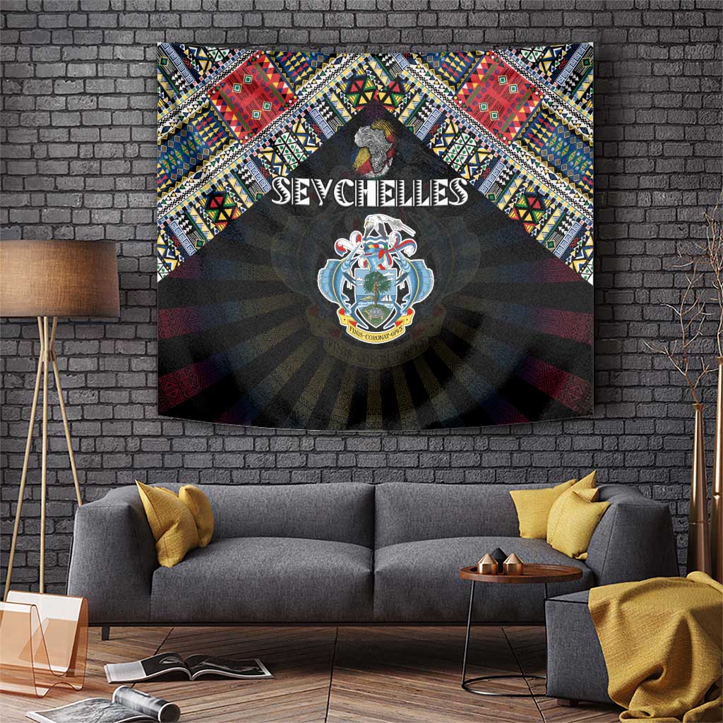 Seychelles Roots Tapestry African Map in Fingerprint and Tribal Colors