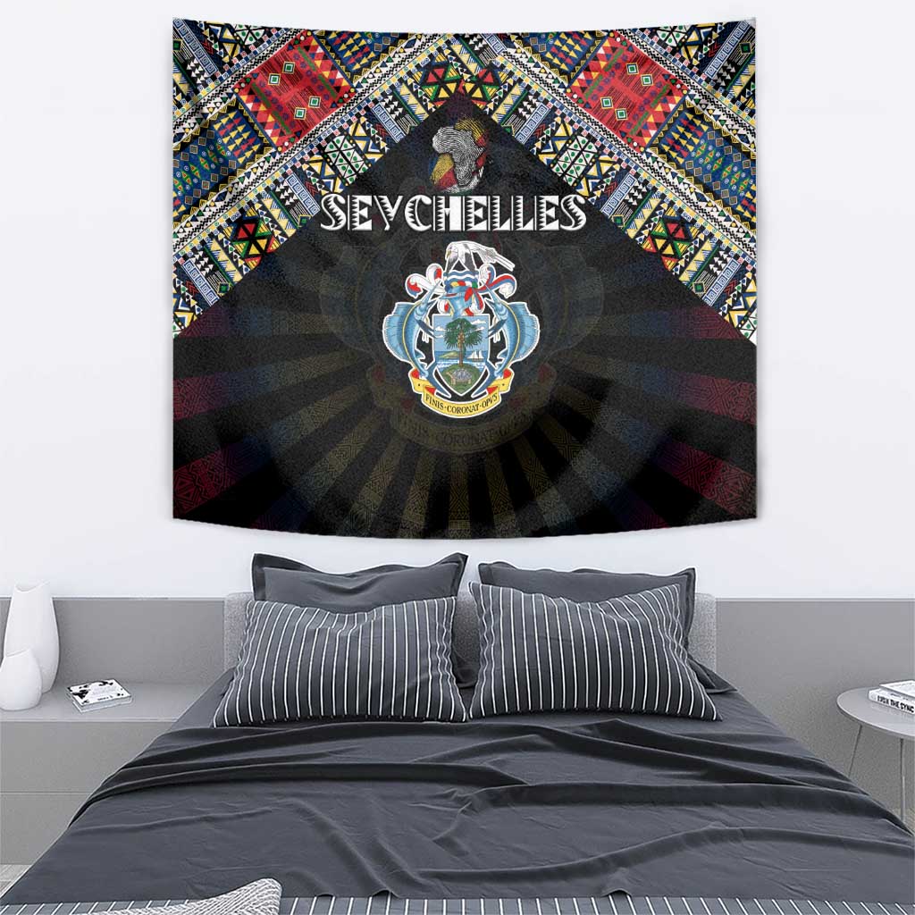 Seychelles Roots Tapestry African Map in Fingerprint and Tribal Colors