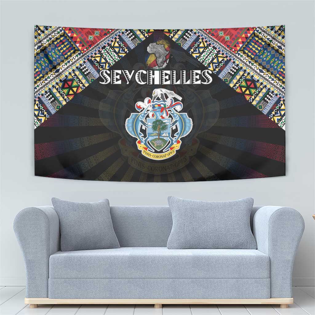 Seychelles Roots Tapestry African Map in Fingerprint and Tribal Colors