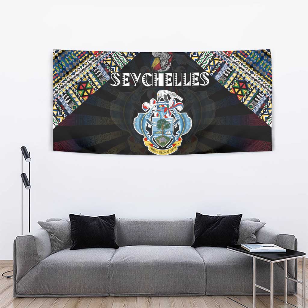 Seychelles Roots Tapestry African Map in Fingerprint and Tribal Colors