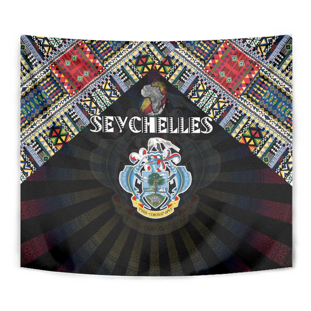 Seychelles Roots Tapestry African Map in Fingerprint and Tribal Colors