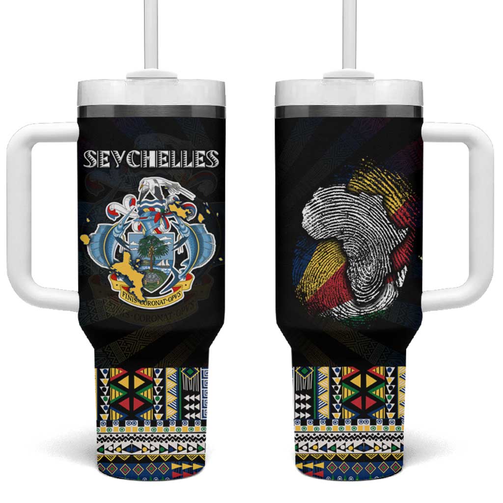Seychelles Roots Tumbler With Handle African Map in Fingerprint and Tribal Colors