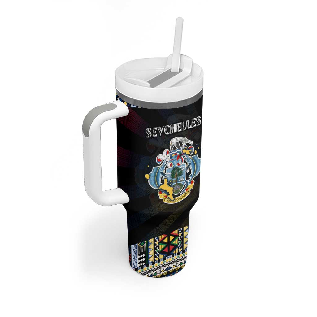 Seychelles Roots Tumbler With Handle African Map in Fingerprint and Tribal Colors