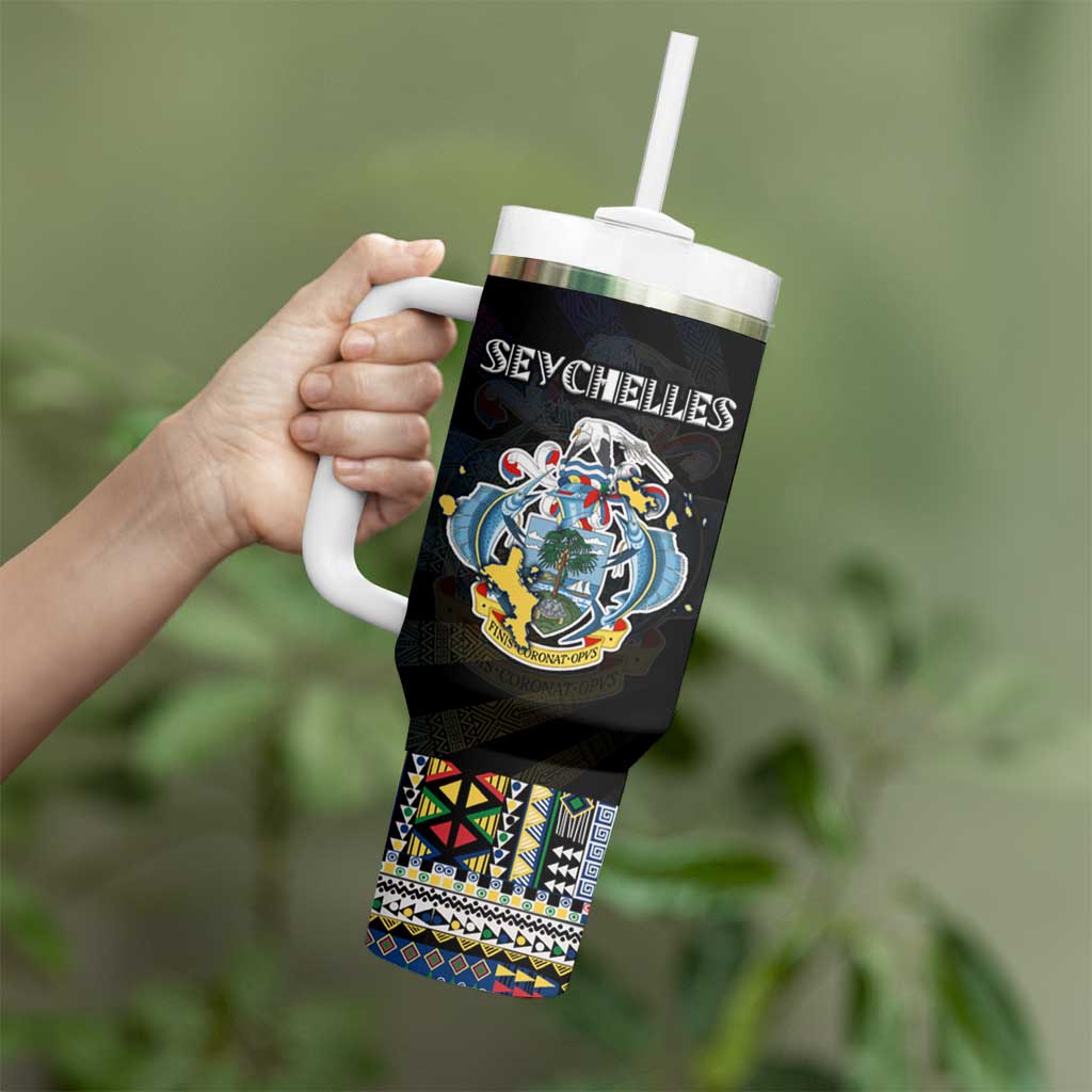 Seychelles Roots Tumbler With Handle African Map in Fingerprint and Tribal Colors
