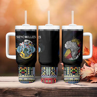 Seychelles Roots Tumbler With Handle African Map in Fingerprint and Tribal Colors