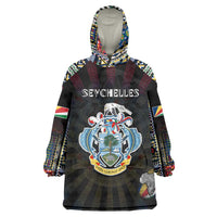 Personalized Seychelles Roots Wearable Blanket Hoodie African Map in Fingerprint and Tribal Colors