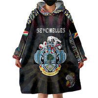 Personalized Seychelles Roots Wearable Blanket Hoodie African Map in Fingerprint and Tribal Colors