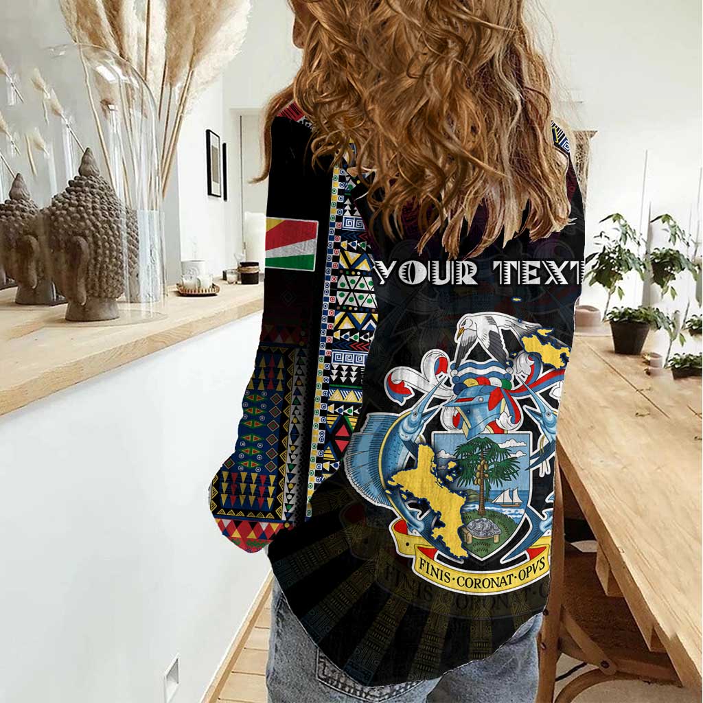 Personalized Seychelles Roots Women Casual Shirt African Map in Fingerprint and Tribal Colors