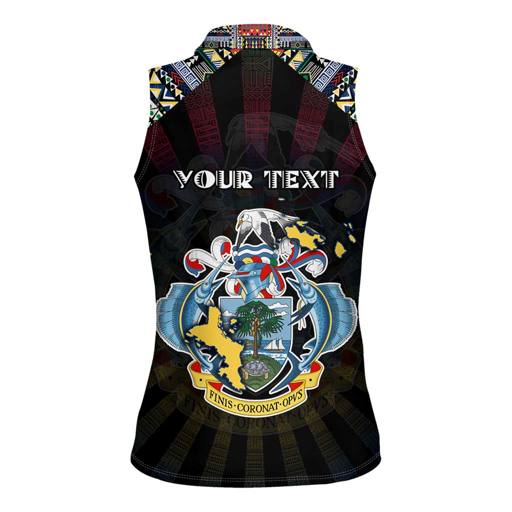 Personalized Seychelles Roots Women Sleeveless Polo Shirt African Map in Fingerprint and Tribal Colors