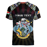 Personalized Seychelles Roots Women V-Neck T-Shirt African Map in Fingerprint and Tribal Colors