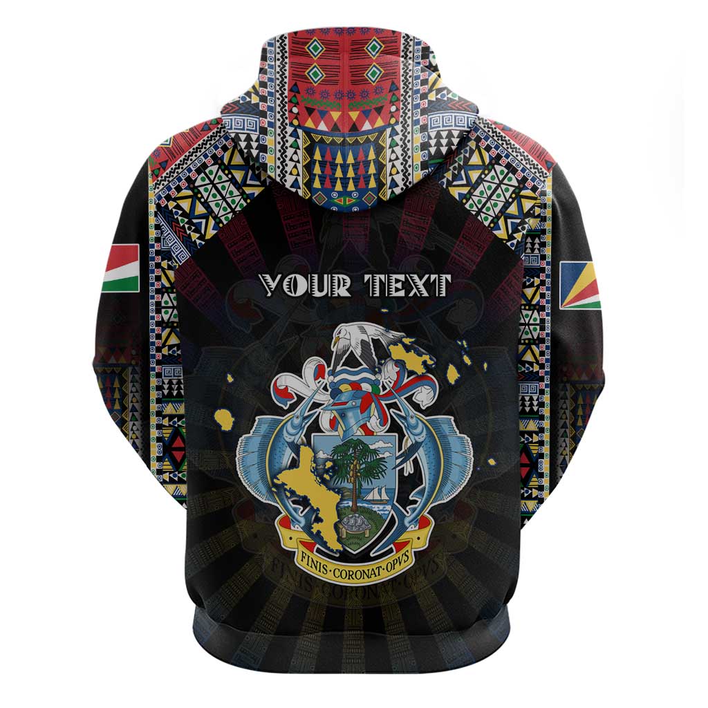 Personalized Seychelles Roots Zip Hoodie African Map in Fingerprint and Tribal Colors