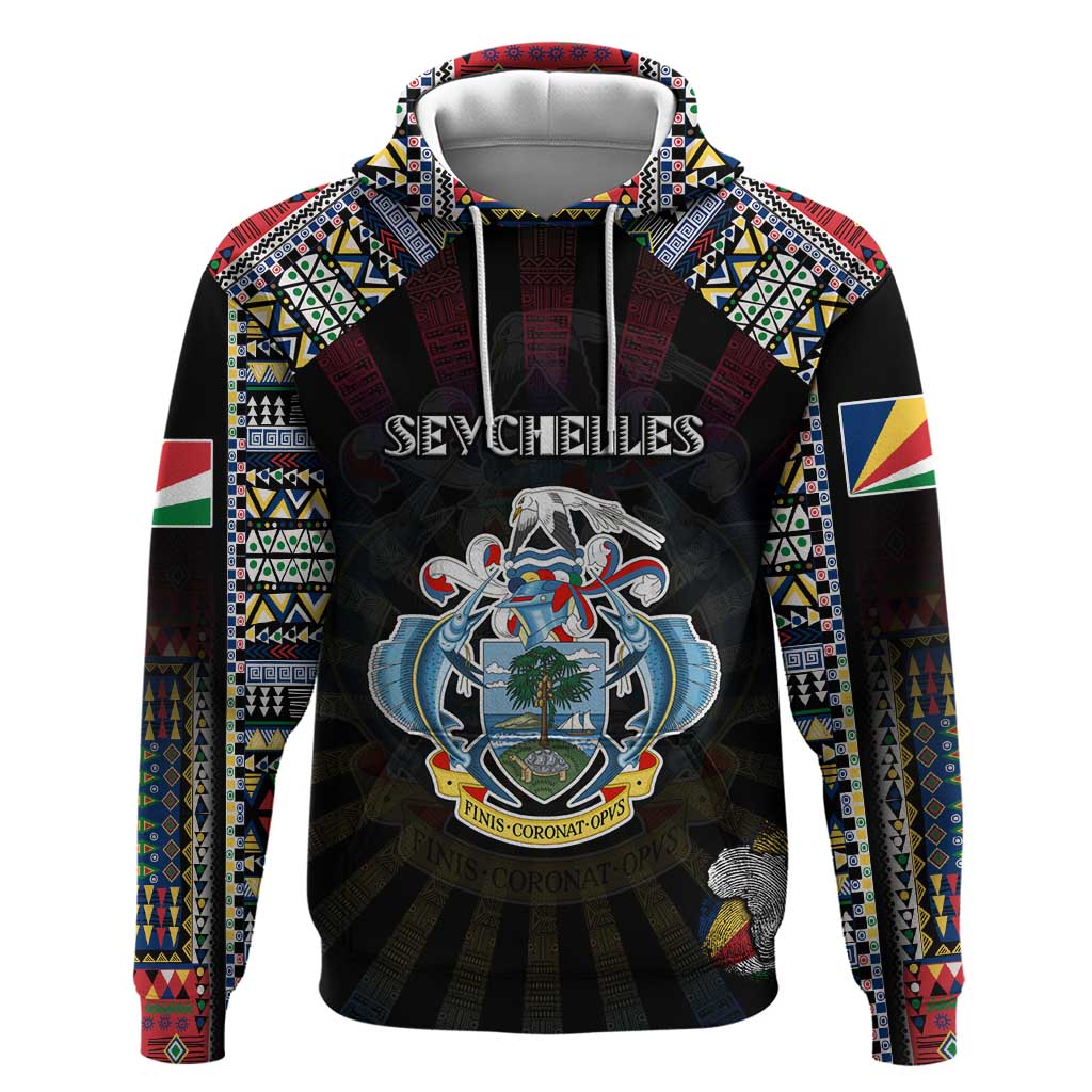 Personalized Seychelles Roots Zip Hoodie African Map in Fingerprint and Tribal Colors