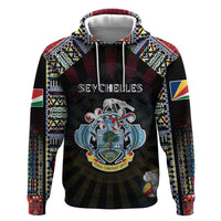 Personalized Seychelles Roots Zip Hoodie African Map in Fingerprint and Tribal Colors