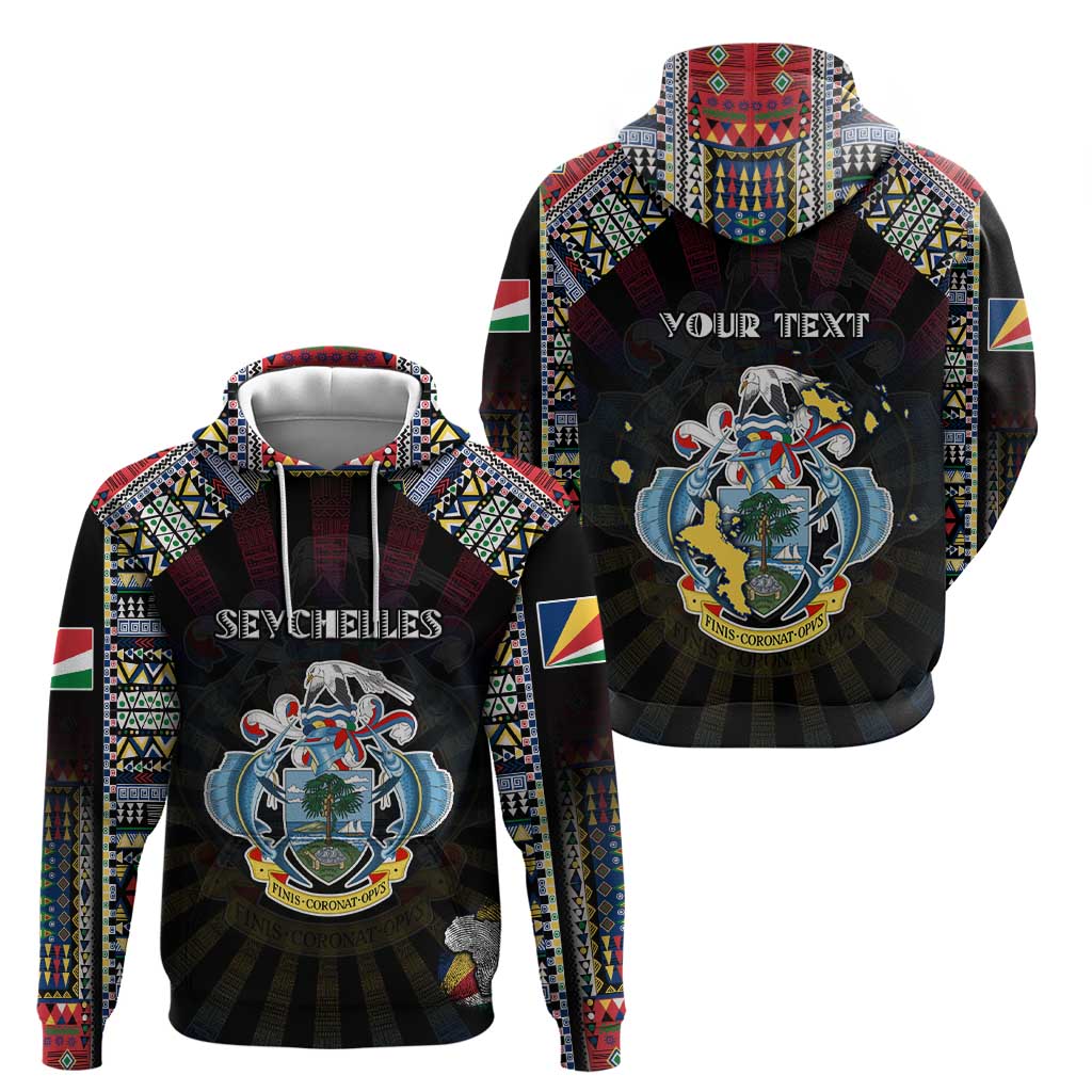 Personalized Seychelles Roots Zip Hoodie African Map in Fingerprint and Tribal Colors