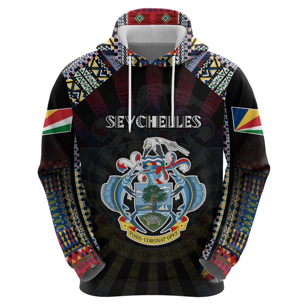 Personalized Seychelles Roots Zip Hoodie African Map in Fingerprint and Tribal Colors