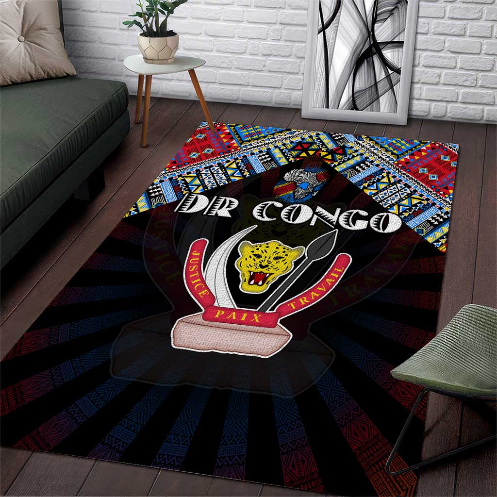 DR Congo Roots Area Rug African Map in Fingerprint and Tribal Colors