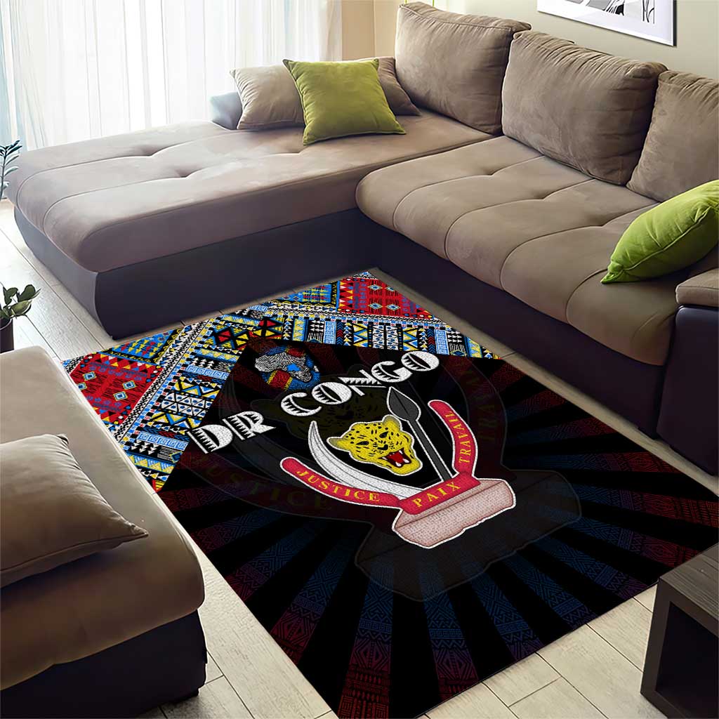 DR Congo Roots Area Rug African Map in Fingerprint and Tribal Colors