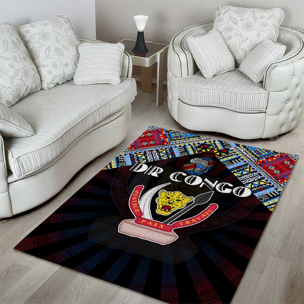 DR Congo Roots Area Rug African Map in Fingerprint and Tribal Colors