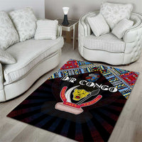 DR Congo Roots Area Rug African Map in Fingerprint and Tribal Colors