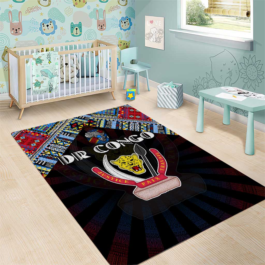 DR Congo Roots Area Rug African Map in Fingerprint and Tribal Colors