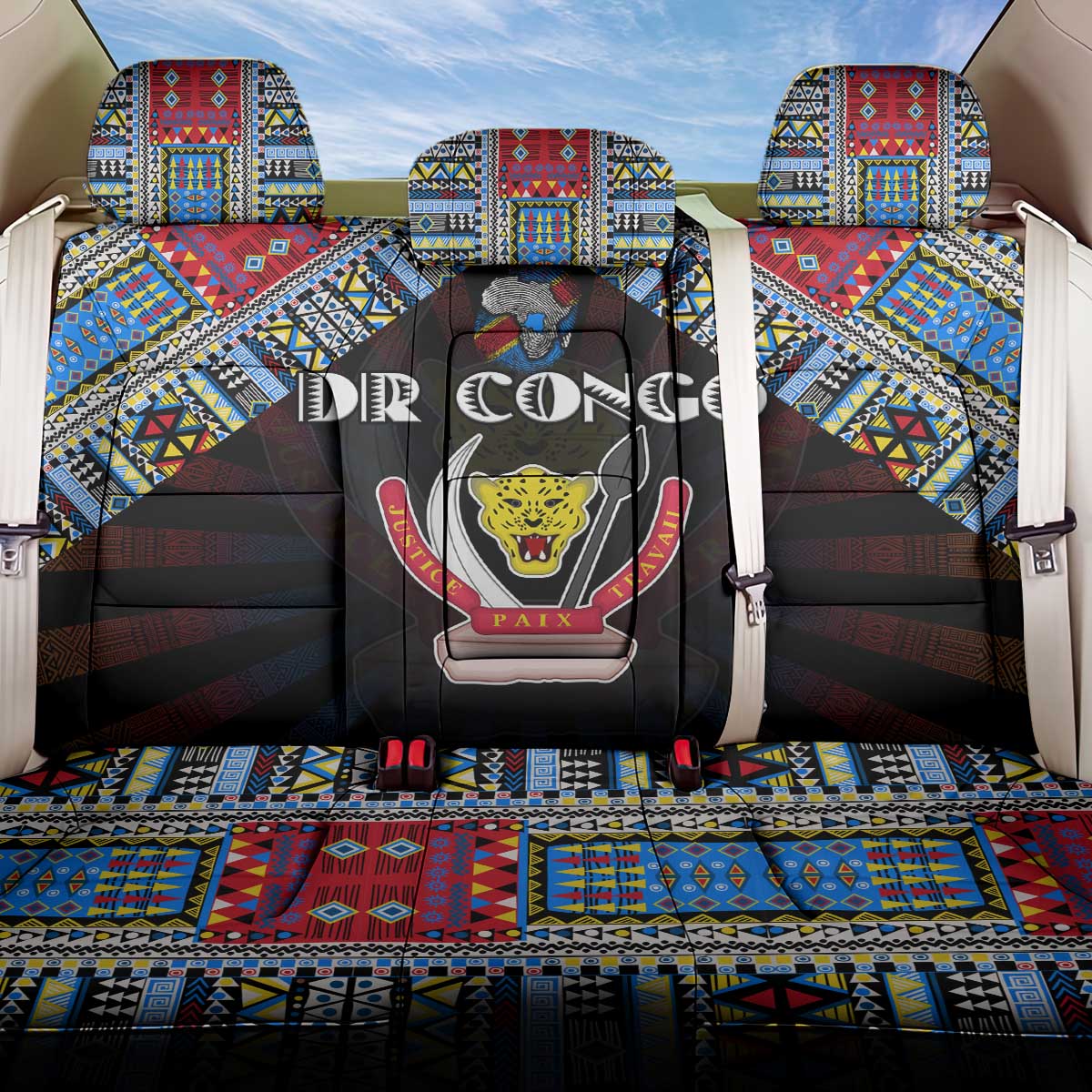 DR Congo Roots Back Car Seat Cover African Map in Fingerprint and Tribal Colors