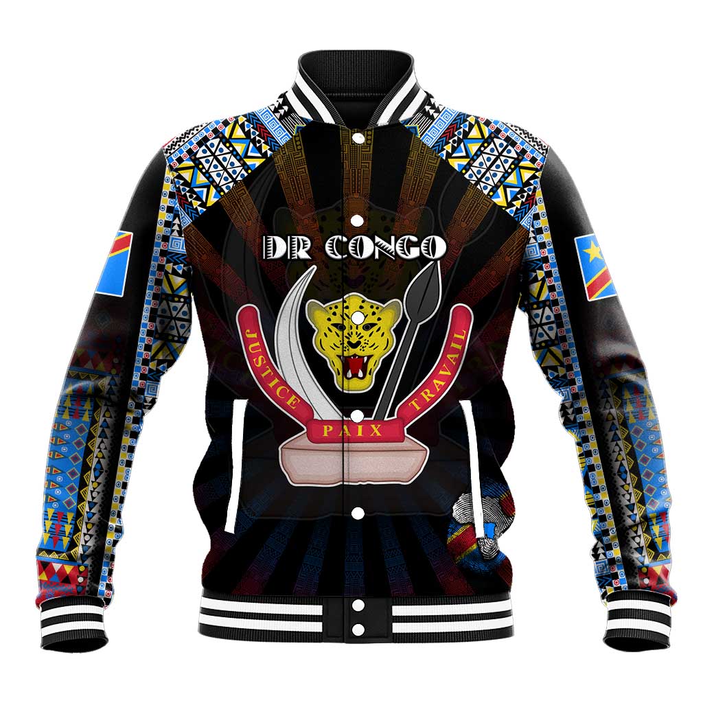 Personalized DR Congo Roots Baseball Jacket African Map in Fingerprint and Tribal Colors